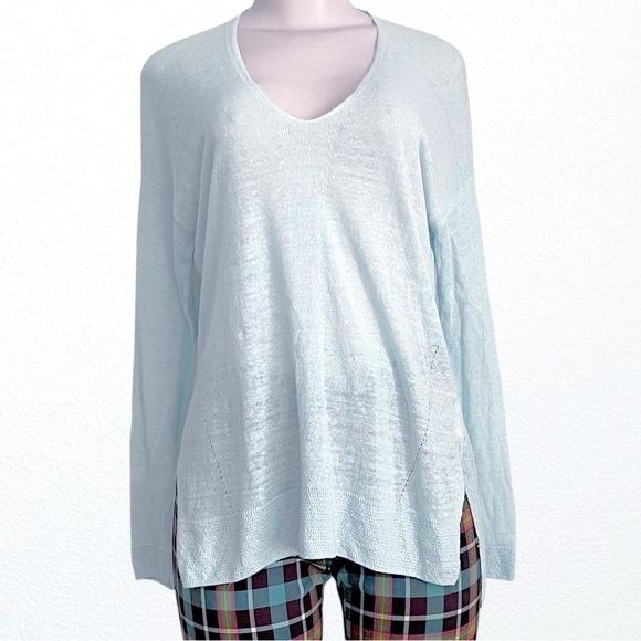 Vince 100% Linen Beachy Casual Pullover Sweater Light Blue SZ XS - Picture 3 of 10